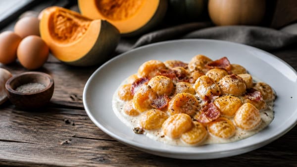 Una receta que une la textura suave de los ñoquis de calabaza con la cremosidad clásica de la carbonara, perfecta par…