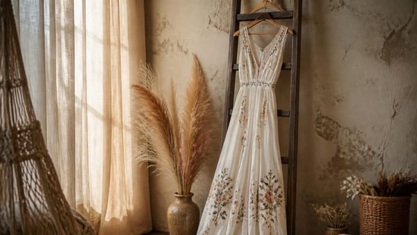 El vestido largo bordado boho blanco combina ligereza, artesanía y estilo desenfadado para crear una prenda versátil …