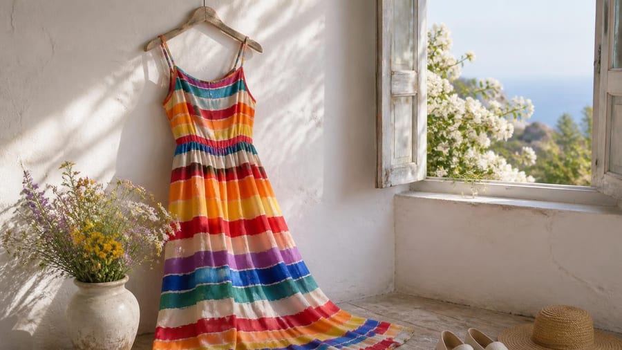Vestido largo a rayas de algodón Multicolor