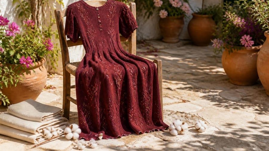 Vestido de punto floral 100% algodón Burdeos