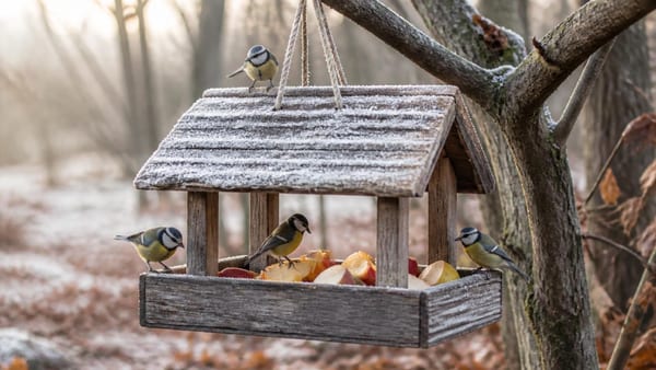Colocar manzanas y peras en comederos atrae aves nativas durante el frío invernal, convirtiendo tu jardín en refugio …